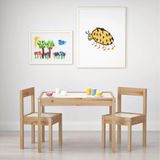 IKEA Latt Beyaz-Çam Çocuk Masa - Sandalye Seti 3 Parça Set Modern Ahşap Tasarım - Beyaz - Naturel Ahşap