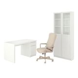 IKEA MALM/MILLBERGET masa, sandalye ve dolap kombinasyonu beyaz-bej - 79436377