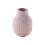 IKEA Modern Dekoratif Çizgili Pembe Stoneware Seramik Vazo, 21 cm