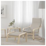 IKEA Poang Knisa Açık Bej Huş Sallanan Koltuk ve Ayak Uzatma Taburesi