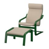 IKEA POANG sallanan koltuk ve ayak uzatma taburesi koyu yeşil-kelinge bej - 89625688