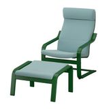 IKEA POANG sallanan koltuk ve ayak uzatma taburesi koyu yeşil-kelinge gri-mavi - 09625692