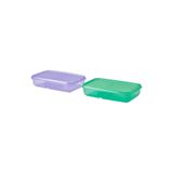 IKEA PRUTA Plastik Saklama Kabı Seti, Lila-Yeşil, 22x14x5 cm, 2 Parça, Bölmeli Yemek Kabı