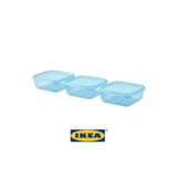 IKEA PRUTA plastik saklama kabı seti, mavi, 0,6 lt, 3 parça, mikrodalga ve bulaşık makinesine uygun
