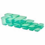 Ikea Pruta saklama kabı Set, gıda maddeleri için, şeffaf, mikrodalga fırına uygun, yeşil, 17 kutu