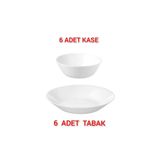 IKEA Quality 6 Adet Çap 20 Cm Yemek Tabağı 6 Adet Çap 15 Cm Kase Temperli Cam