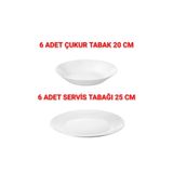 IKEA Quality 6 Adet Çap 25 Cm Yemek Tabağı 6 Adet Çap 20 Cm Çukur Tabak Temperli Cam Toplam 12 Parça