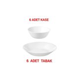 IKEA Quality 6 Adet Yemek Tabağı 20 cm, 6 Adet Kase 15 cm, Beyaz, Temperli Cam