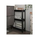 Ikea Quick 3 Katlı Tekerlekli Banyo Rafı 54X18X71 Cm Plastik Mutfak Rafı Siyah Raf Düzenleyici
