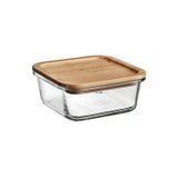 IKEA QUİCK Kare Saklama Kabı 15x15x7 Cm Sızdırmaz Bambu Kapaklı Cam Saklama Kabı Şeffaf Hacim 600 ml