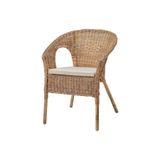IKEA Rattan Berjer Koltuk, Beyaz Oturma Minderi, 60x60 cm