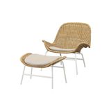 IKEA Rattan Berjer Koltuk, Puf Seti, Doğal Rattan, Beyaz Metal Çerçeve