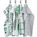 IKEA Rınnıg Mutfak Kurulama Bezi 4 Adet Beyaz Yeşil Desenli 45X60 cm %100 Pamuk - Renkli