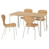 IKEA SKALSTA mutfak masası takımı meşe görünümlü/açık gri/bej-rattan - 19608989