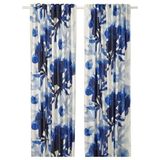 IKEA SKOGSNASSLA fon perde/2 kanat mavi-çiçek desenli - 40621031