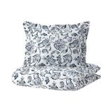 IKEA Tek Kişilik Nevresim Takımı 150X200/50X60 cm Meridyendukkan Beyaz-Mavi Çiçek Desen-Çarşafsız - 150 x 200 cm