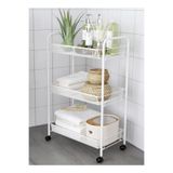 IKEA Tekerlekli Servis Arabası 26x48x77 Cm Çelik 3 Katlı Servis Sehpası Beyaz Renk Raf 00895