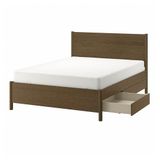 IKEA TONSTAD/LINDBADEN çift kişilik karyola kahverengi meşe kaplama - 79496738