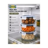 IKEA TREV 3 Adet 600 ML Cam Saklama Kabı Yuvarlak Vakumlu Sızdırmaz Hava Geçirmez Plastik Kapaklı Şeffaf Gıda Saklama Çap:14 cm H:8 cm