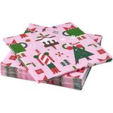 Ikea Vınterfınt Desenli Peçete Karışık Desenler-Pembe 33X33 cm 30 Adet
