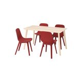 IKEA Yemek Masası Takımı, Beyaz Dişbudak Masa, Kırmızı Sandalyeler