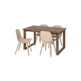 IKEA Yemek Masası Takımı, Kahverengi Masif Ahşap, Bej Sandalyeler, Modern Tasarım
