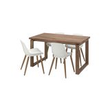 IKEA Yemek Masası Takımı, Meşe Kaplama Kahverengi, Beyaz Sandalyeler 2005440989226