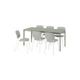 IKEA Yeşil Modern Yemek Masası Takımı, Beyaz Sandalyeler, Gri Oturma Yüzeyi