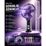 İkel Elektro Şarjlı Mini El Tipi Fan | 5 Kademeli Hız | 500MAH USB Şarjlı | Taşınabilir Sessiz El Vantilatörü - Mor