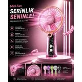 İkel Elektro Şarjlı Mini El Tipi Fan | 5 Kademeli Hız | 500MAH USB Şarjlı | Taşınabilir Sessiz El Vantilatörü - Pembe