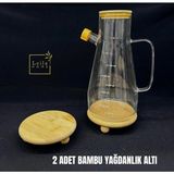 Iki Adet Bambu Misket Ayaklı Yuvarlak Yağdanlık ve Bardak Altlığı Seti - Seçenek 1