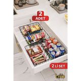 Iki Adet Çok Amaçlı Dolap Içi Metal Organizer Sepet Siyah - Ahşap - Seçenek 1