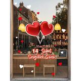 İki Balonlu Kalp Cam Vitrin Sticker, 14 Şubat Sevgililer Günü Dekorasyon, Kırmızı Kalp Balon Tasarım,