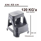 Iki Basamaklı Kaymaz Büyük Boy Tabure - 120 kg Taşıma Kapasiteli - Basamaklı Tabure - Sert Plastik - standart