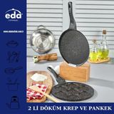 Iki Bölmeli Çelik Döküm Krep ve Pankek Tavası, Dayanıklı ve Pratik Kullanım - Seçenek 1 - Ahşap