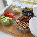 Iki Bölmeli Kahvaltılık Saklama Kabı, 4'lü Beyaz Set - Ahşap - Bej - Siyah - Seçenek 1