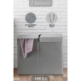 Iki Bölmeli Katlanabilir Çamaşır Sepeti, 50 Lt + 50 Lt, Kulplu, Pratik Kullanışlı - Seçenek 1 - Antrasit