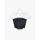 İki Farklı Kumaş Kullanımlı Slim Fit Kısa Kollu Korse Detaylı Gömlek