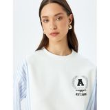 İki farklı Kumaş Kullanımlı Uzun Kollu Bisiklet Yaka Çizgili Sweatshirt