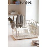 Iki Katlı Modüler Bulaşıklık - Beyaz Tabaklık Organizer - Bej