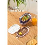 Iki Katlı Paslanmaz Çelik Vakumlu Lunch Box Kaşıklı Sefer Tası - Ahşap - Bej - Seçenek 1