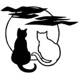 İki Kedi Ay Gökyüzü Sticker Araba 2