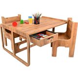 Iki Kişilik Çekmeceli Ahşap Çocuk Oyun & Aktivite Masa ve Sandalye Takımı - 18MM Ceviz Renk Mdf