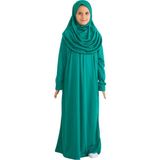 Iki Parça Çocuk Namaz Elbisesi Seti Eşarp ile Takım, Islami Giyim Takım Kızlar Için - Açık Yeşil - 8 - 12 Yaş