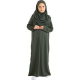 Iki Parça Çocuk Namaz Elbisesi Seti Eşarp ile Takım, Islami Giyim Takım Kızlar Için - Haki - 8 - 12 Yaş