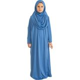 Iki Parça Çocuk Namaz Elbisesi Seti Eşarp ile Takım, Islami Giyim Takım Kızlar Için - Indigo - 8 - 12 Yaş