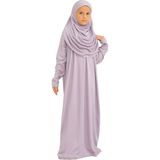 Iki Parça Çocuk Namaz Elbisesi Seti Eşarp Ile Takım, Islami Giyim Takım Kızlar Için - Lila - Leylak - 8 - 12 Yaş