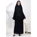 Iki Parca Incili Tasli Alt Ust Pratik Namaz Elbisesi 8017 Lacivert
