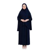 İki Parça Namaz Elbisesi – Uzun Pamuklu Tesettür Giyim Abaya & Başörtüsü Set Lacivert Standart