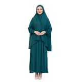 İki Parça Namaz Elbisesi – Uzun Pamuklu Tesettür Giyim Abaya & Başörtüsü Set Zümrüt Standart